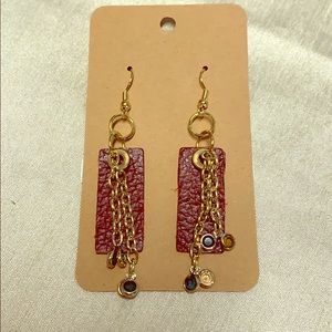 Genuine leather handmade earrings with jewels
